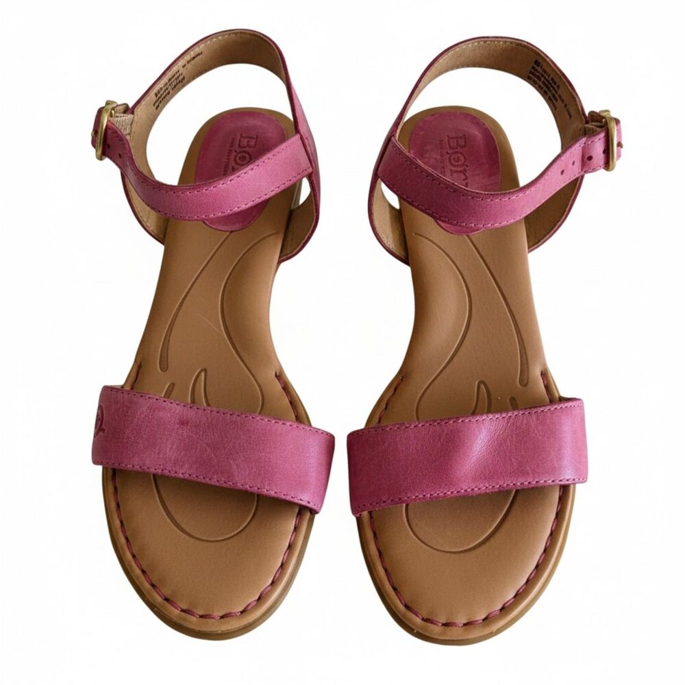 Born 6M Pink Leather Sandals Block Heel Ankle Strap Buckle Handcrafted